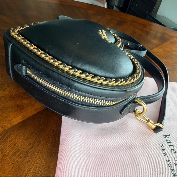 Kate Spade Amour Smooth Leather 3D Heart Crossbody Bag with Gold Chain Accent - Picture 5 of 16